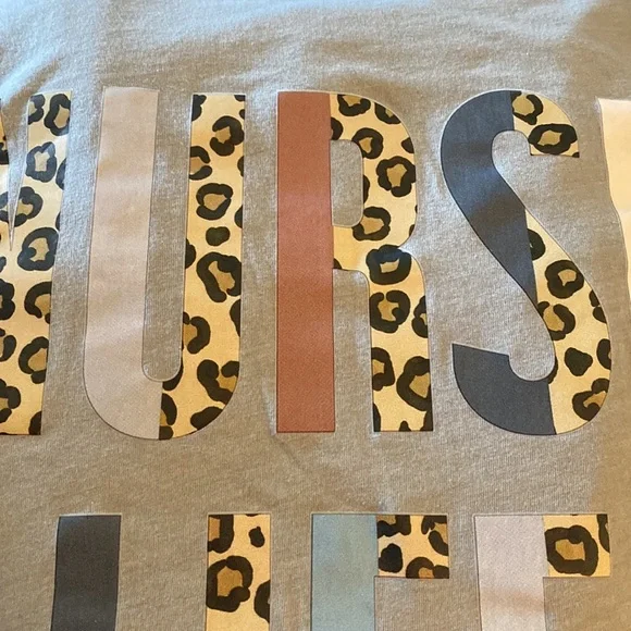 “Nurse Life” long sleeve tee. Size S. Tan with leopard print lettering. - Picture 8 of 16